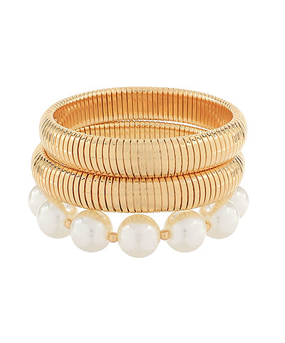 Multi Stacked Pearl and Omega Bracelet
