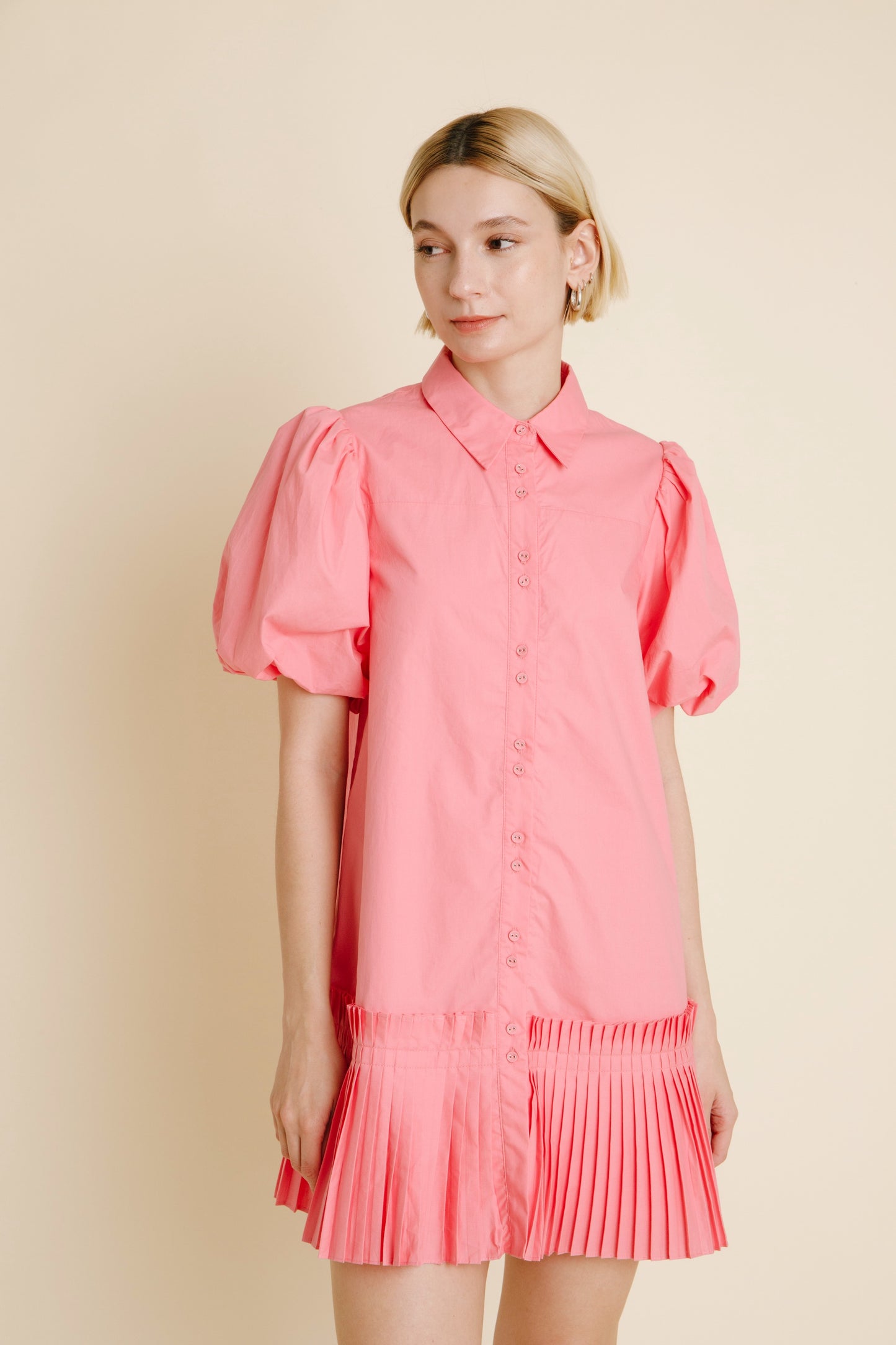 Pleated Hem Shirt Dress