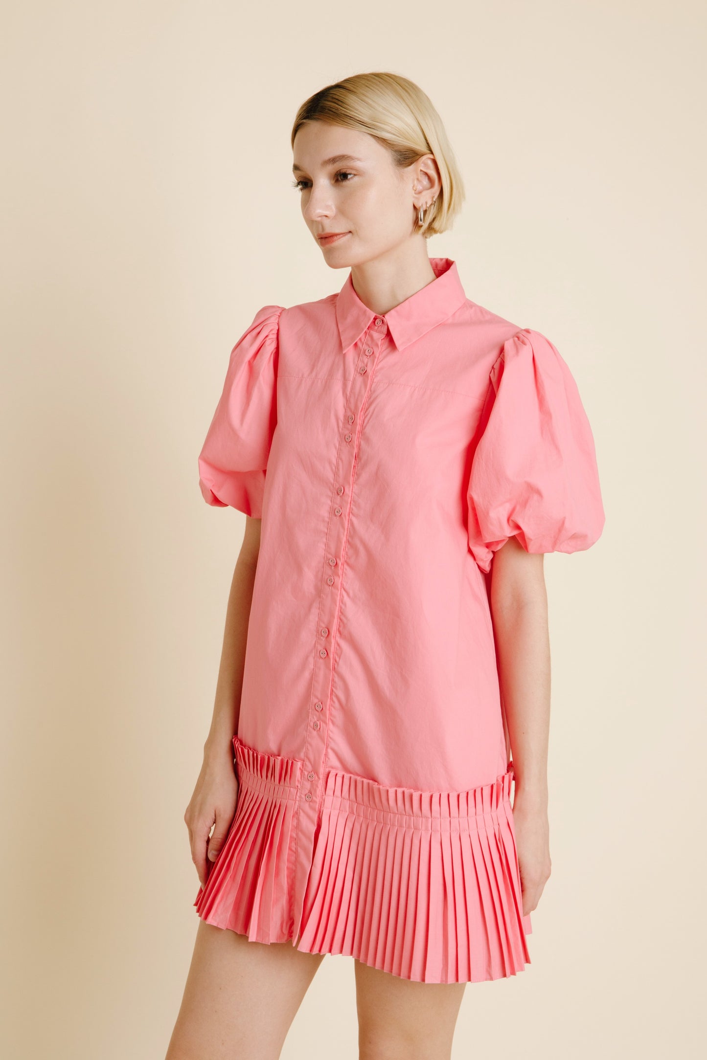 Pleated Hem Shirt Dress