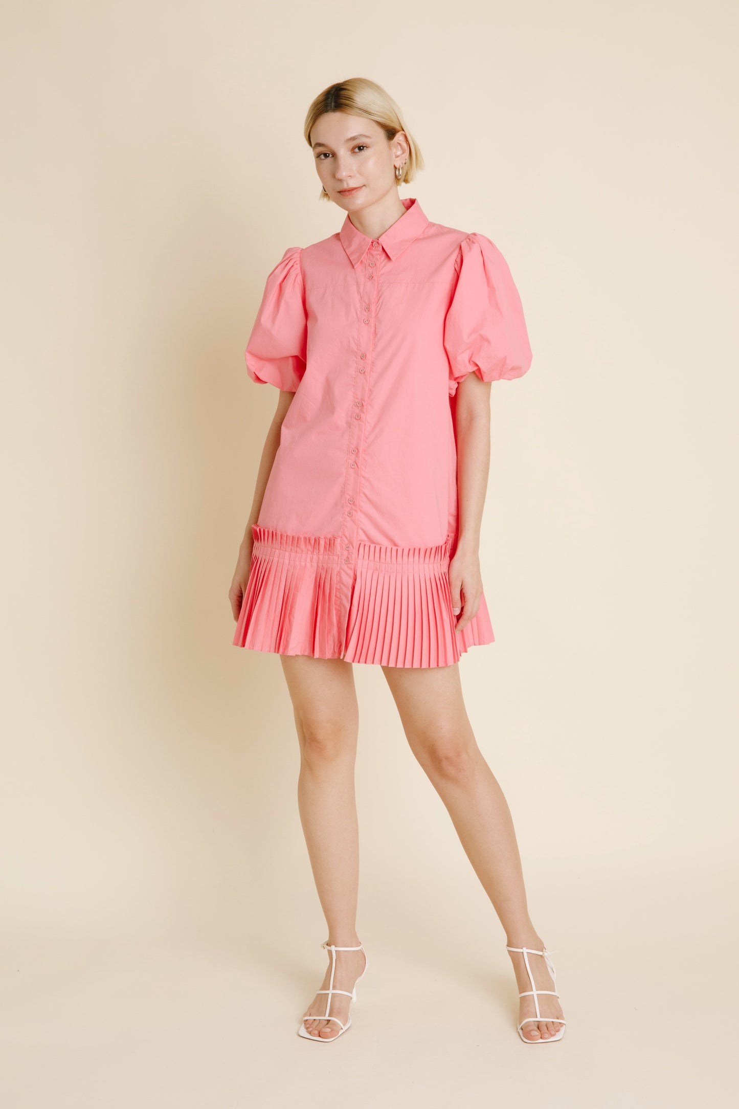 Pleated Hem Shirt Dress