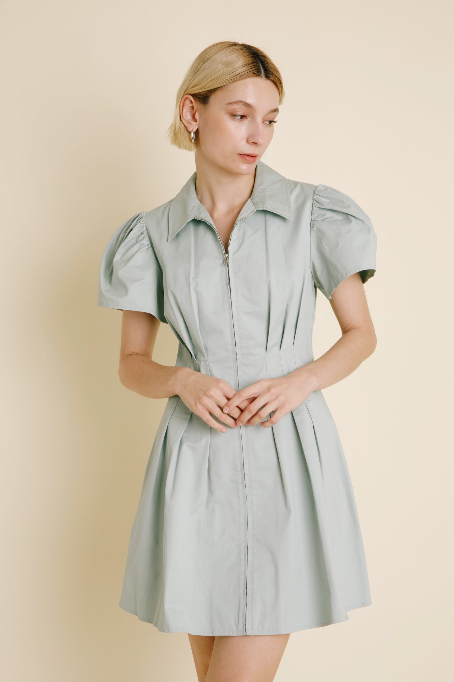 Pleated Utility Mini Dress