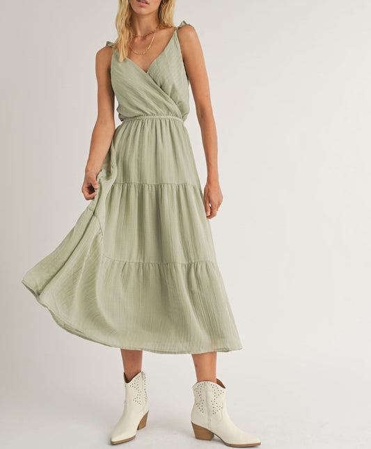 Steady Surplice Top Tiered Midi Dress