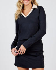 On Point Open Collar Long Sleeve Top