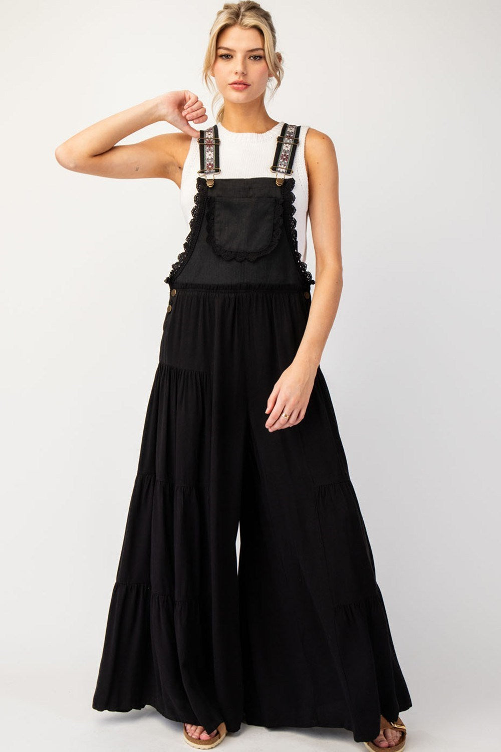 Lace Trim Tiered Jumpsuit