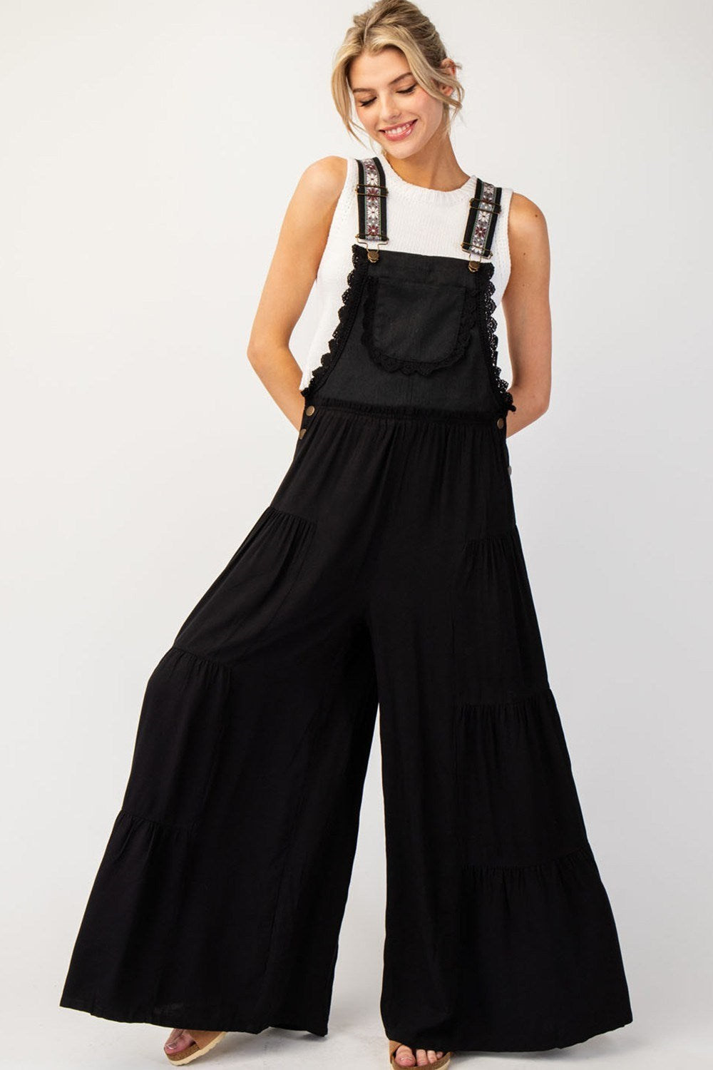 Lace Trim Tiered Jumpsuit