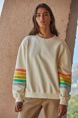 Crew Neck Long Sleeve Counting Rainbows Striped Sleeve