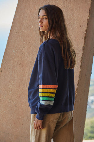 Crew Neck Long Sleeve Counting Rainbows Striped Sleeve