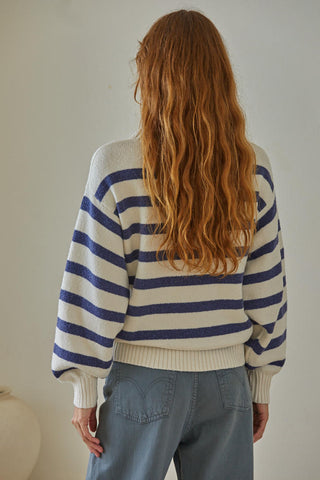 Knit Crew Neck Long Sleeve Drop Shoulder Striped Oversized Sweater Top