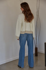 Knit Sweater V-Neck Collar Long Sleeve Top
