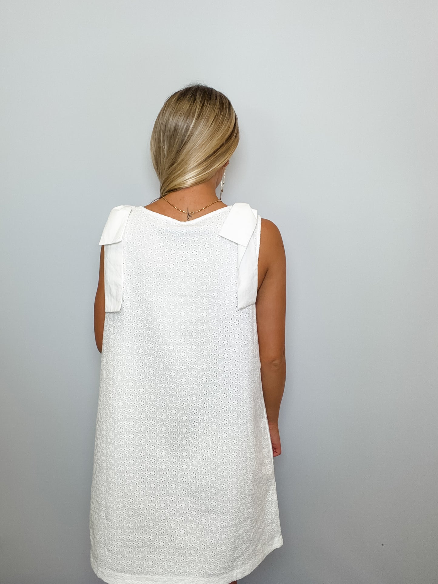 Bow Shoulder Floral Eyelet Shift Mini Dress