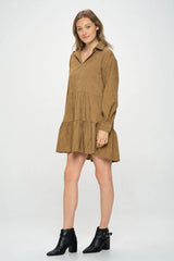 Long Sleeve Corduroy Tiered Mini Dress