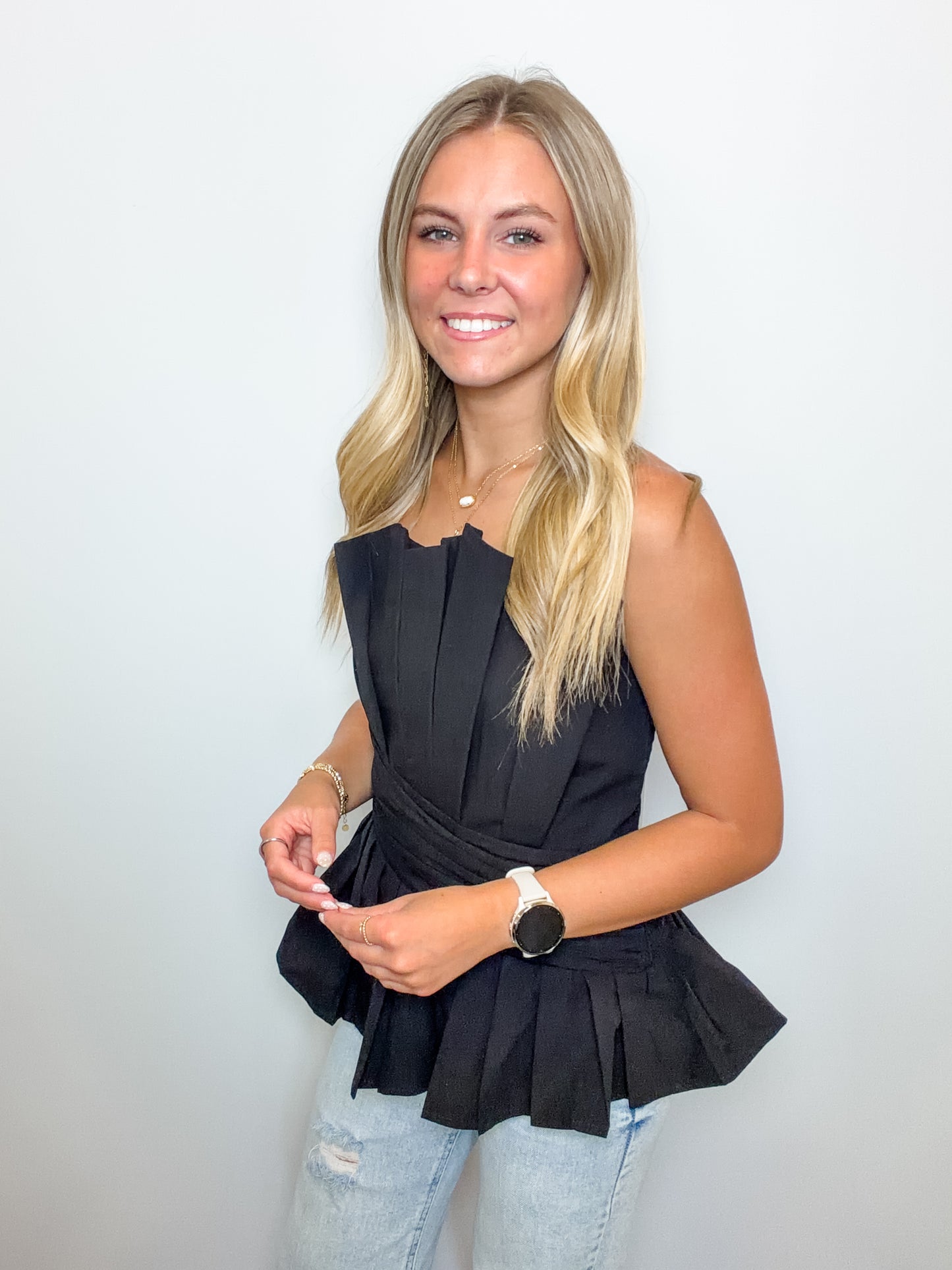 Solid Strapless Pleated Top
