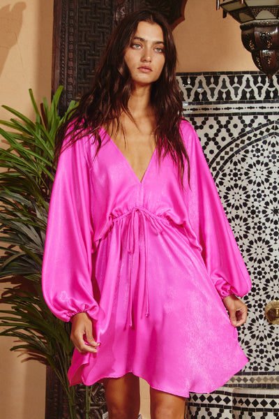 Batwing Sleeve Satin Mini Dress