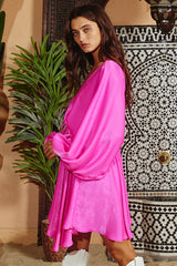 Batwing Sleeve Satin Mini Dress