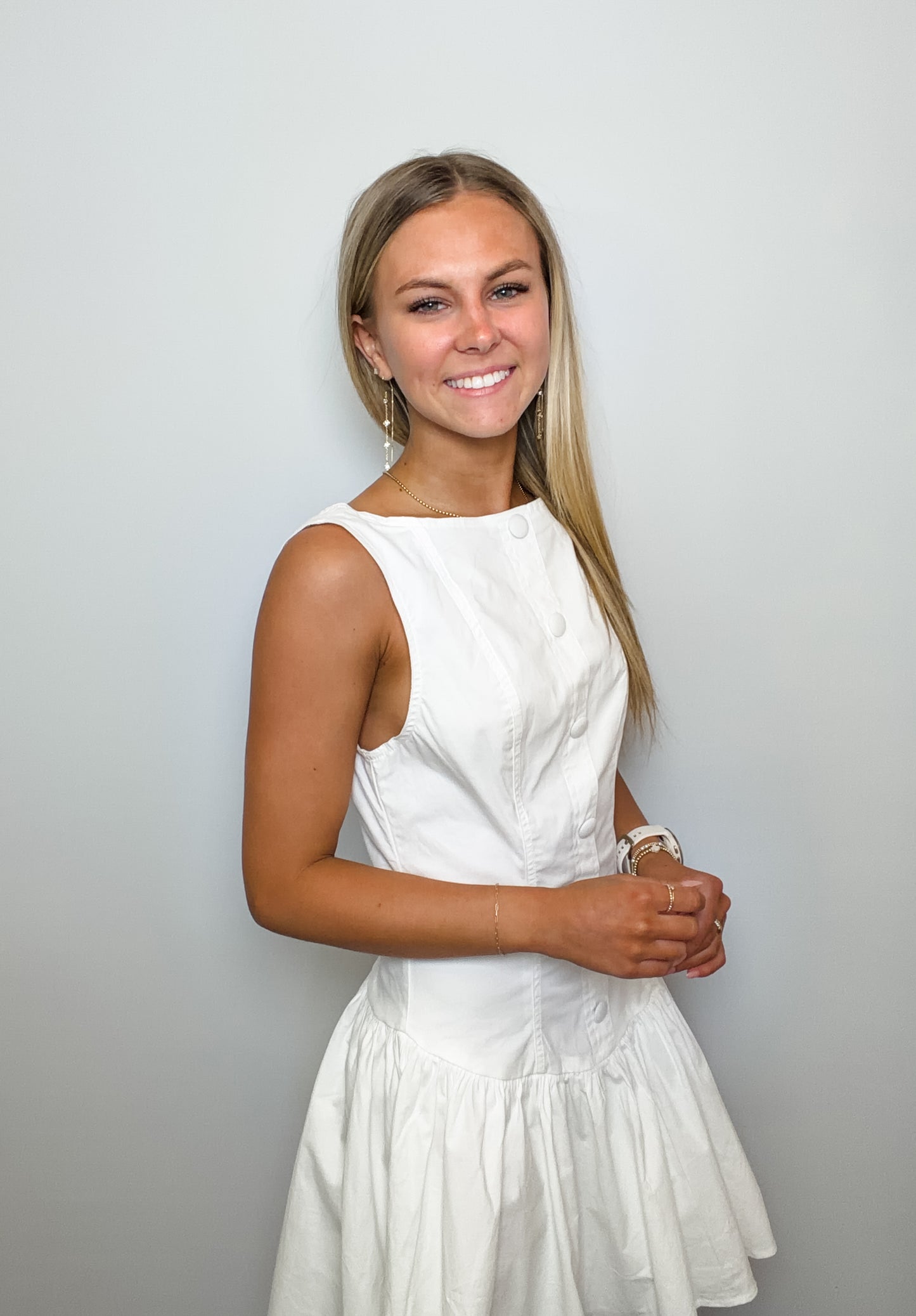 Solid Sleeveless Front Button Low Waist Mini Dress