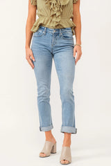 Blaire Mid Rise Cuffed Slim Straight Jeans