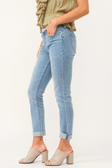 Blaire Mid Rise Cuffed Slim Straight Jeans