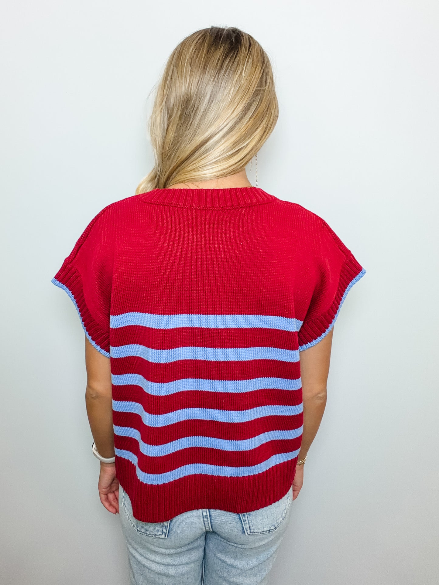 Striped Short Sleeve Sweater Knit Top