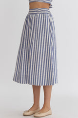 Striped Solid High-Waisted Midi Skirt