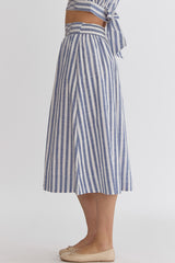Striped Solid High-Waisted Midi Skirt