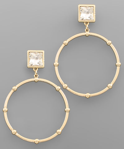 Square Stone Circle Earrings