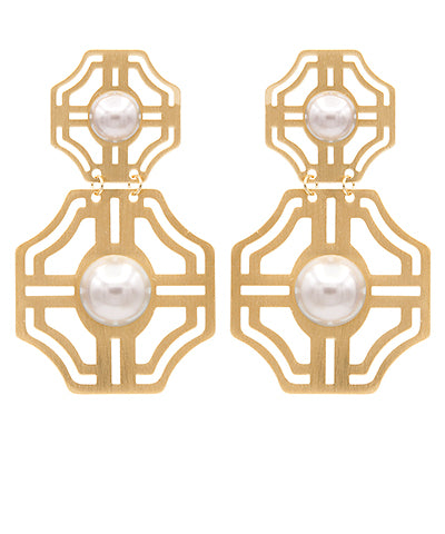 Brass Cutout Stone Dangle Earrings