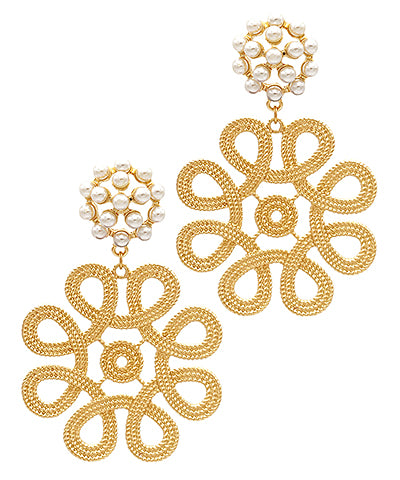 Rope Texture Pearl Cluster Earrings