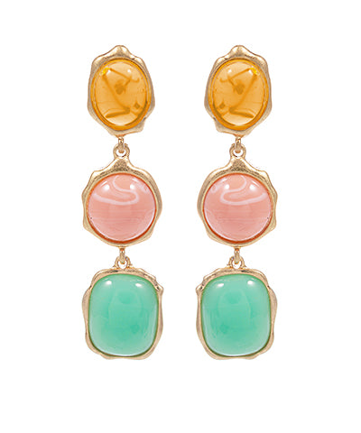 Linear Oval & Round Stone Earrings