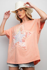 Star Patch Front Washed Cotton Jersey Top