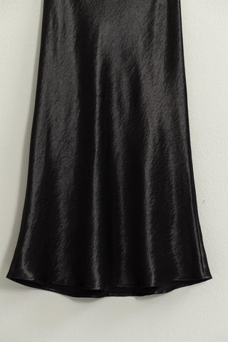 High Waisted Satin Midi Skirt