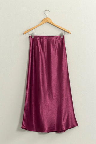 High Waisted Satin Midi Skirt
