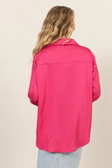 Collared V-Neck Satin Blouse