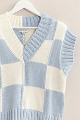 V-Neck Checkerboard Knit Sweater Vest