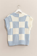 V-Neck Checkerboard Knit Sweater Vest