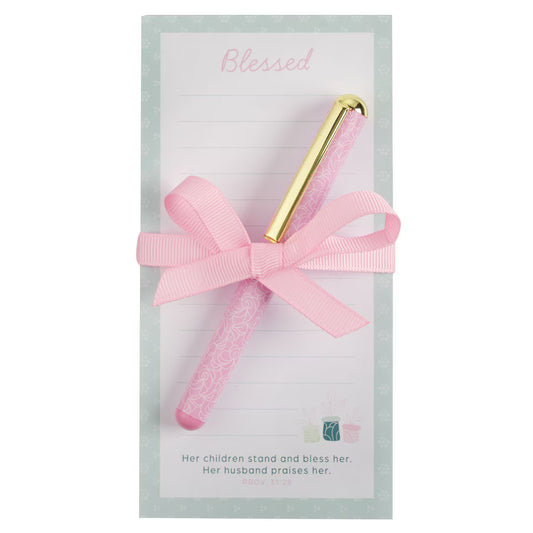 Christian Art Gifts - Blessed Magnetic Notepad and Pen Gift Set