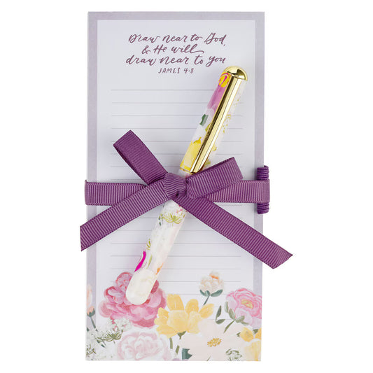Christian Art Gifts - Draw Near to God Magnetic Notepad and Pen Gift Set