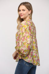 Abstract Print Bubble Sleeve Top