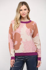 Floral Pattern Round Neck Sweater