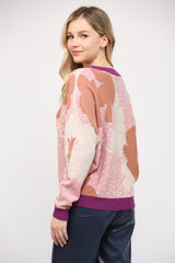 Floral Pattern Round Neck Sweater