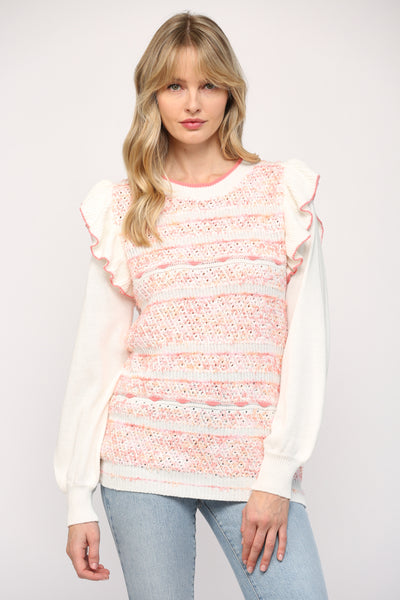Ruffle Long Sleeve Knitted Top