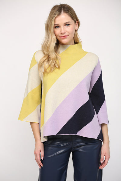 Color Block Mock Neck Sweater