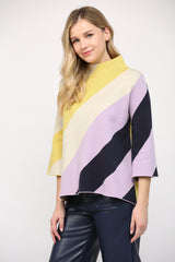 Color Block Mock Neck Sweater
