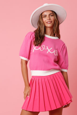 Color Block XOXO Lurex Embroidery Sweater