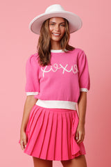 Color Block XOXO Lurex Embroidery Sweater