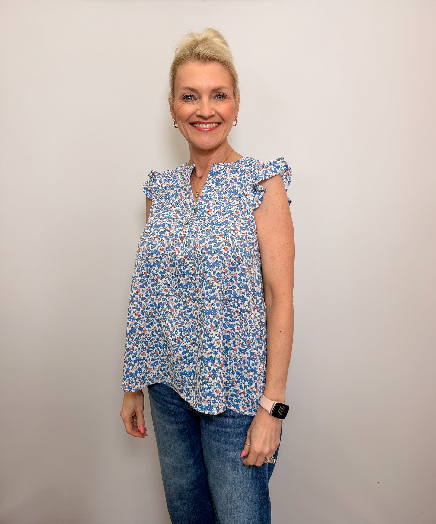 Ditsy Floral Ruffle Shoulder Top