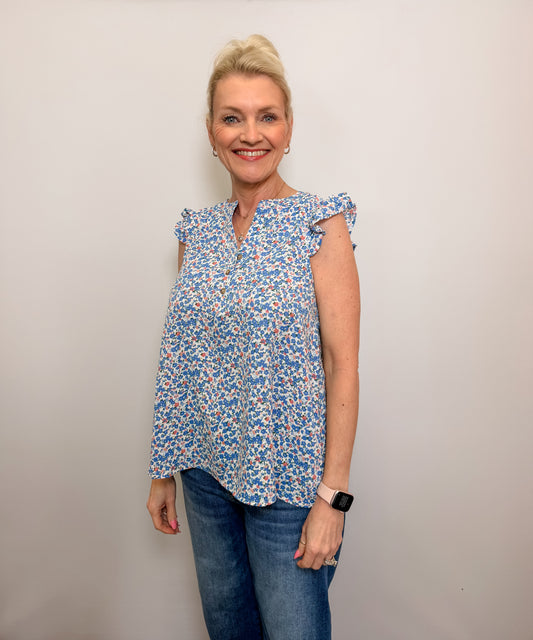 Ditsy Floral Ruffle Shoulder Top