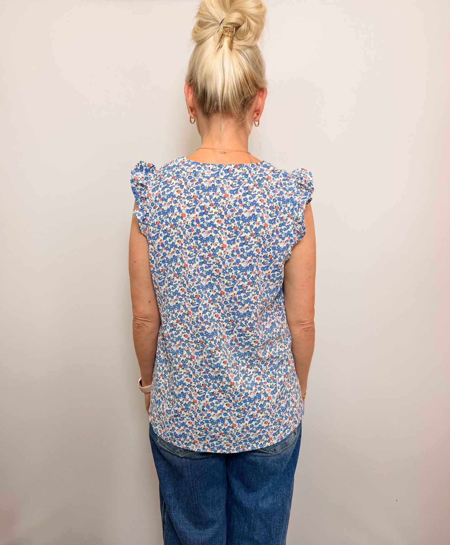 Ditsy Floral Ruffle Shoulder Top