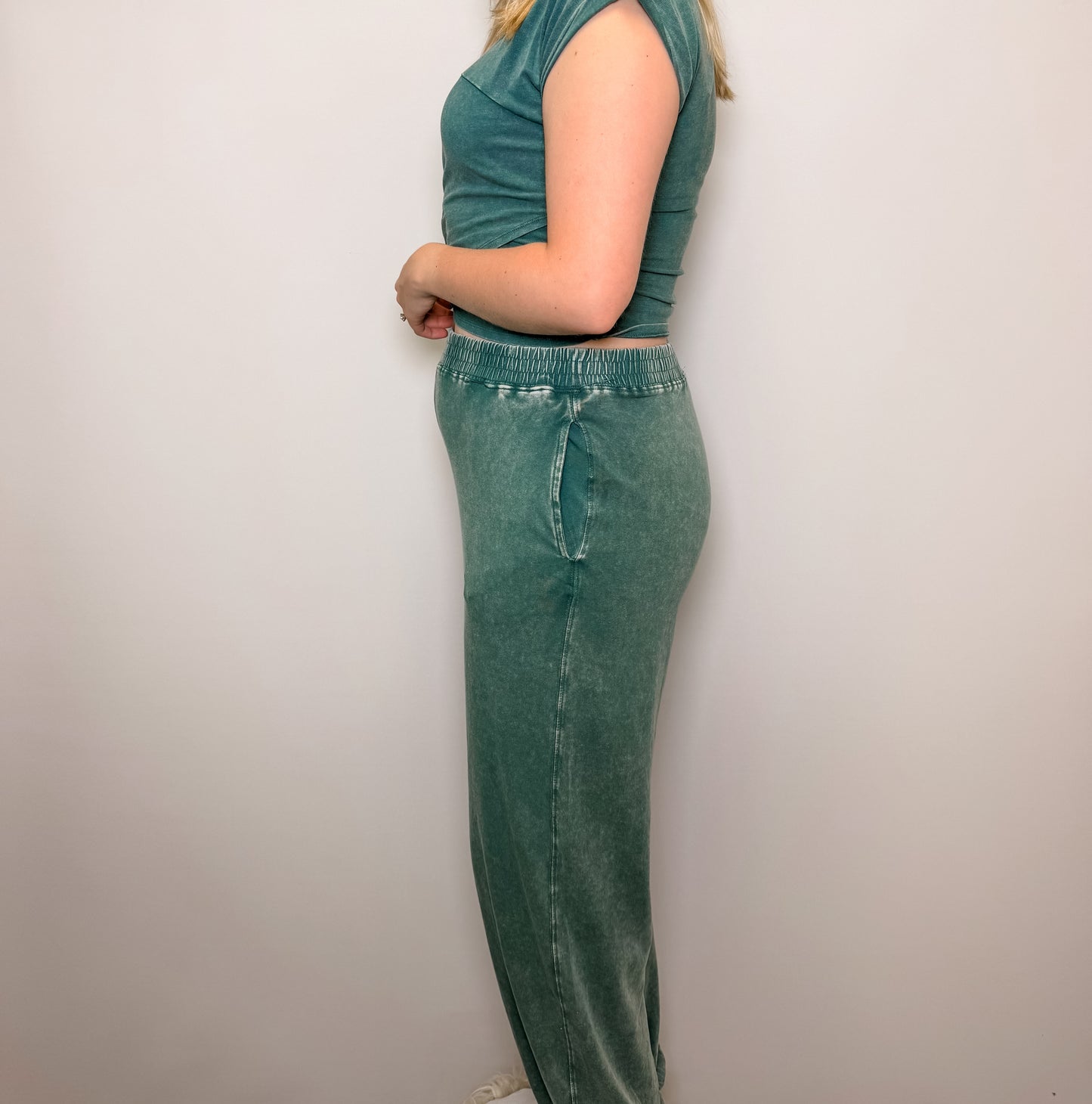 Rolled Sleeve Wrap-Front Crop Top and Jogger Set