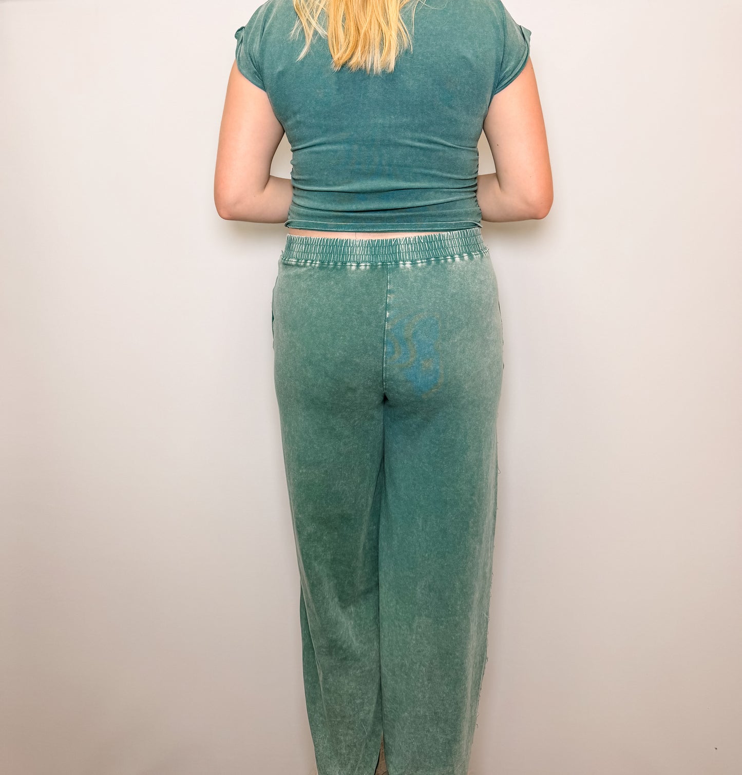 Rolled Sleeve Wrap-Front Crop Top and Jogger Set