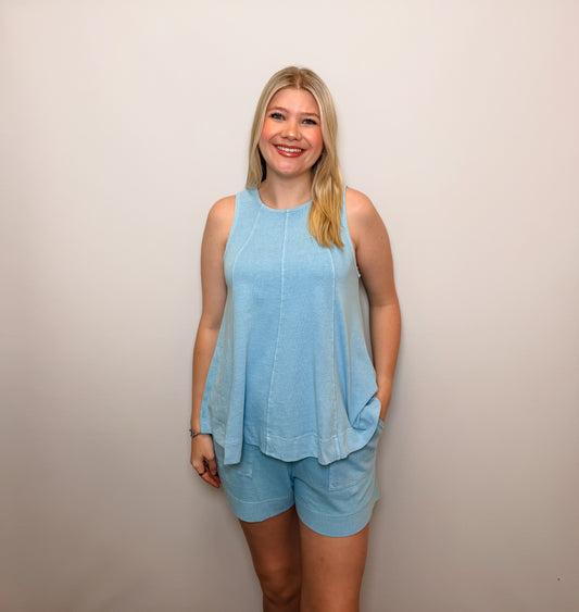 Sleeveless Round Neck Top & Shorts Set